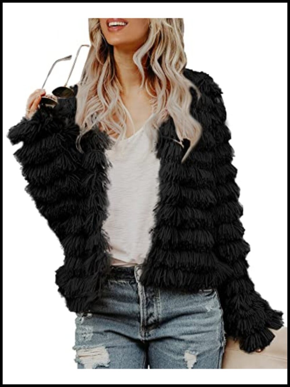 Faux Fur Cardigan Vintage Shaggy Jacket Coat Open Front